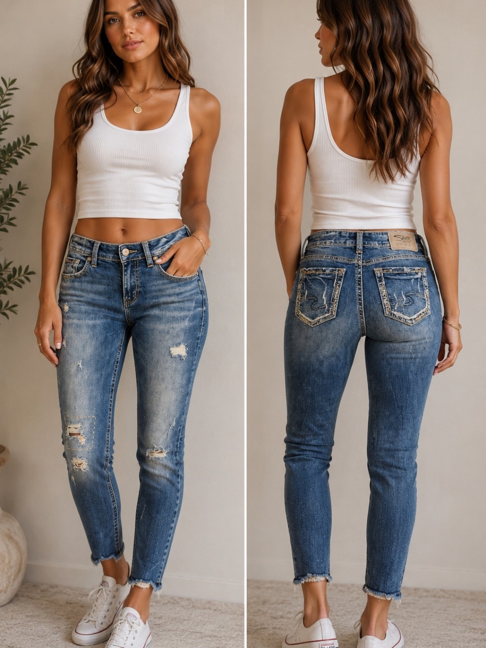 👖 Silver Jeans Co. Suki Ankle Skinny Distressed Jeans – W26 L27